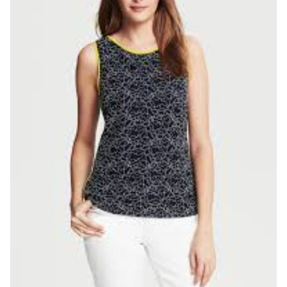 Banana Republic Women Large Navy Blue Neon Yellow Floral Eyelet Tank Top 2P NWT